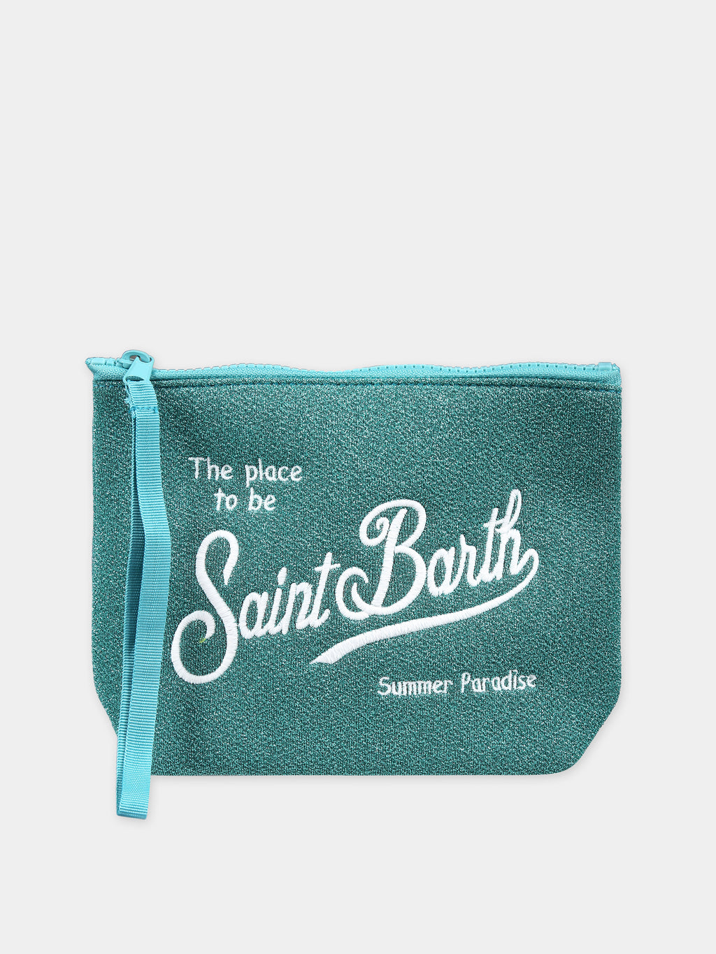 Green clutch bag for girl with logo